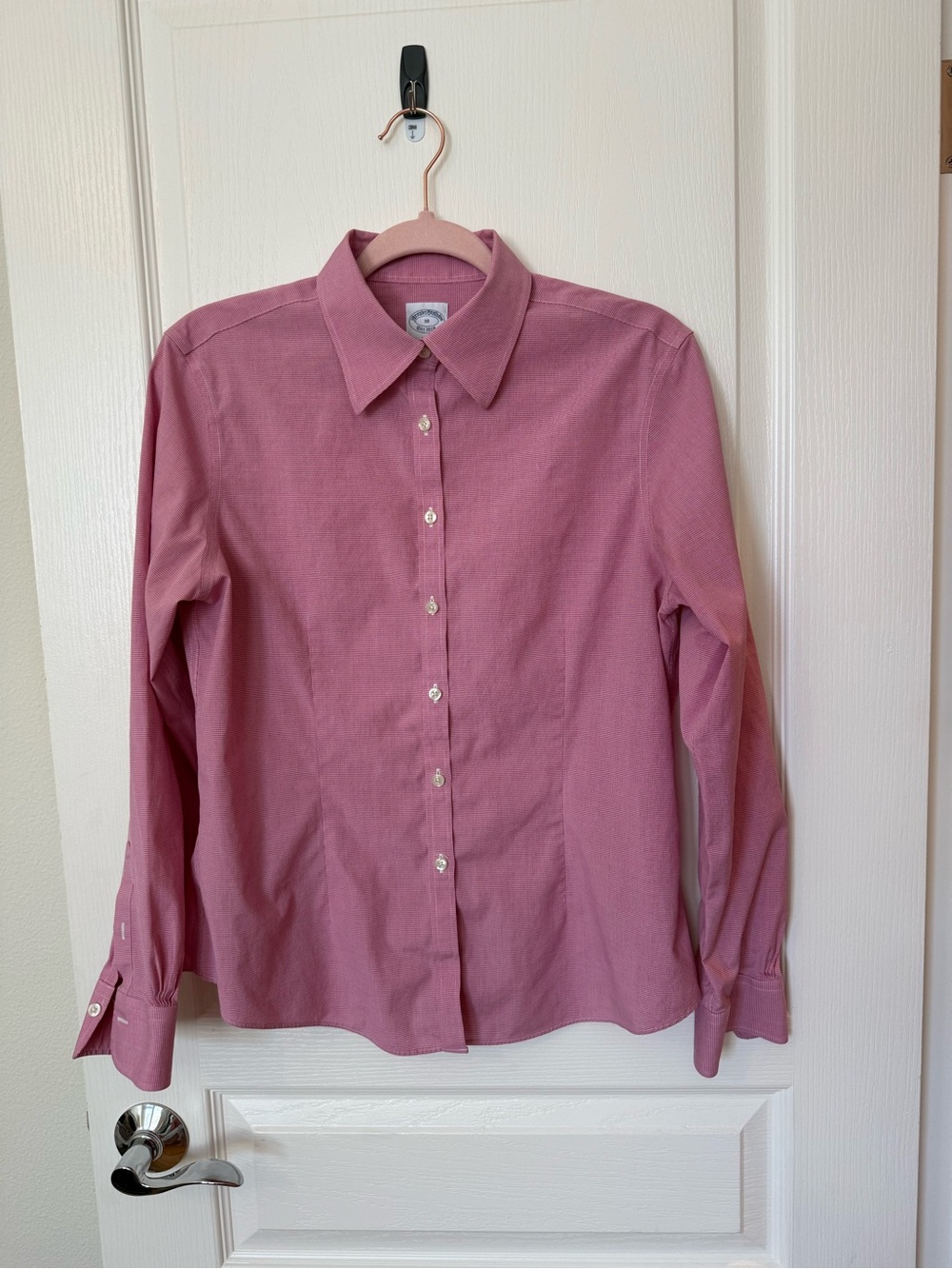 Brooks Brothers Red and White Non-Iron Stretch Women's Button-Down Shirt